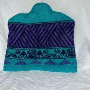 Vintage Green Black Purple Knit Ski Beanie